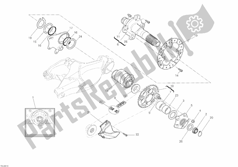 All parts for the Rear Wheel Spindle of the Ducati Superbike 848 EVO USA 2012